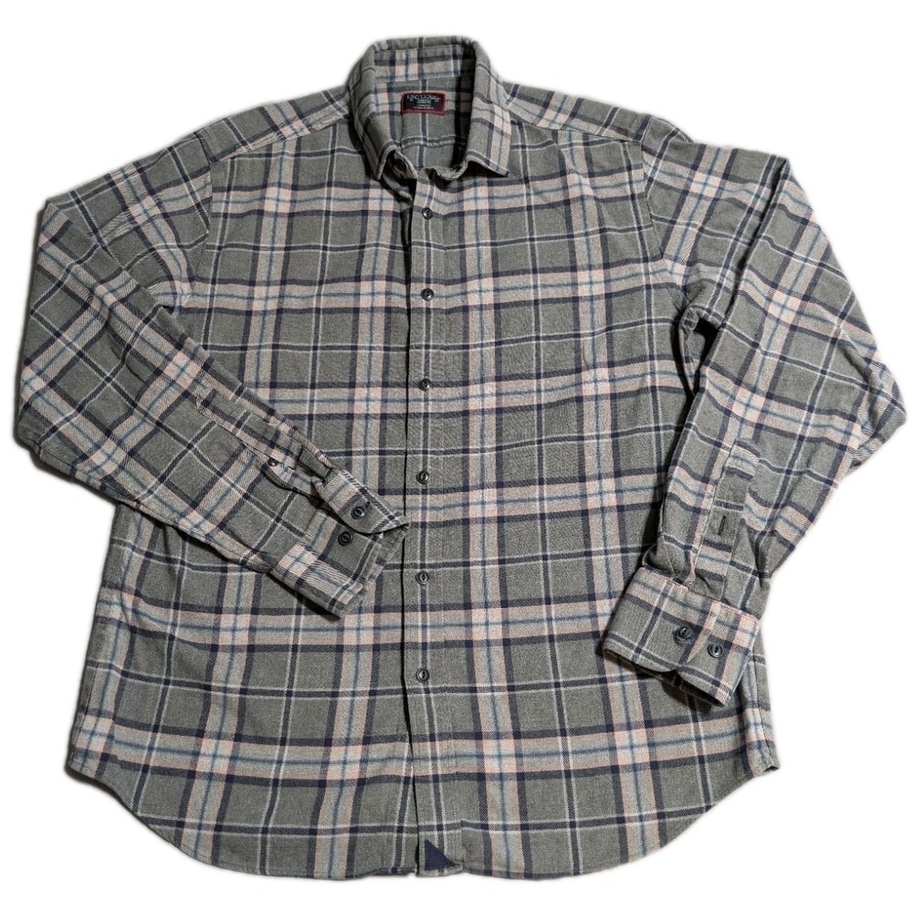 UNTUCKit Celano Flannel Shirt Mens Medium Gray Plaid Button Up Wrinkle Free‎
